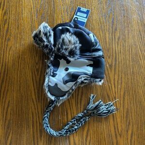 NWT Champs Men Faux Fur Trapper Hat Cap Ski Russian Cossack Camouflage Cap